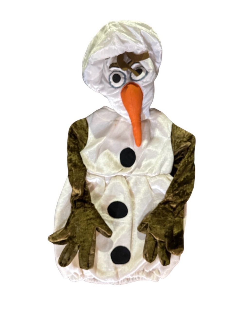 Disney White Snowman Olaf Costume with Orange Nose and Brown Accent Size 4-6